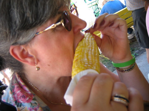 Mom eating her roasted corn